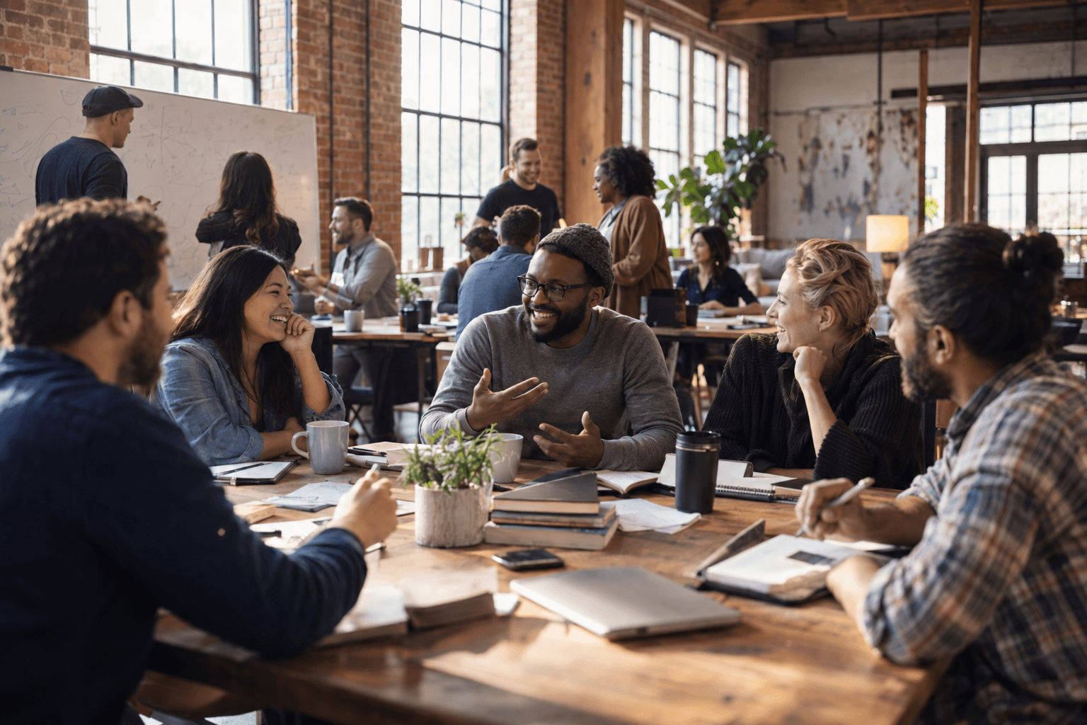 Founders gathering around a shared table