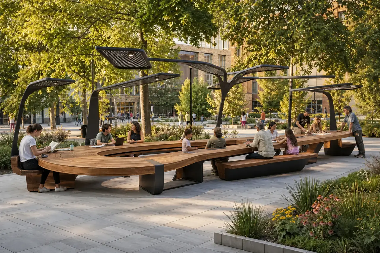 The Commons Social Furniture concept turning a public plaza into a place for gathering